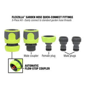 Flexzilla Flow-Stop coupler male close-up enables quick, clean connections