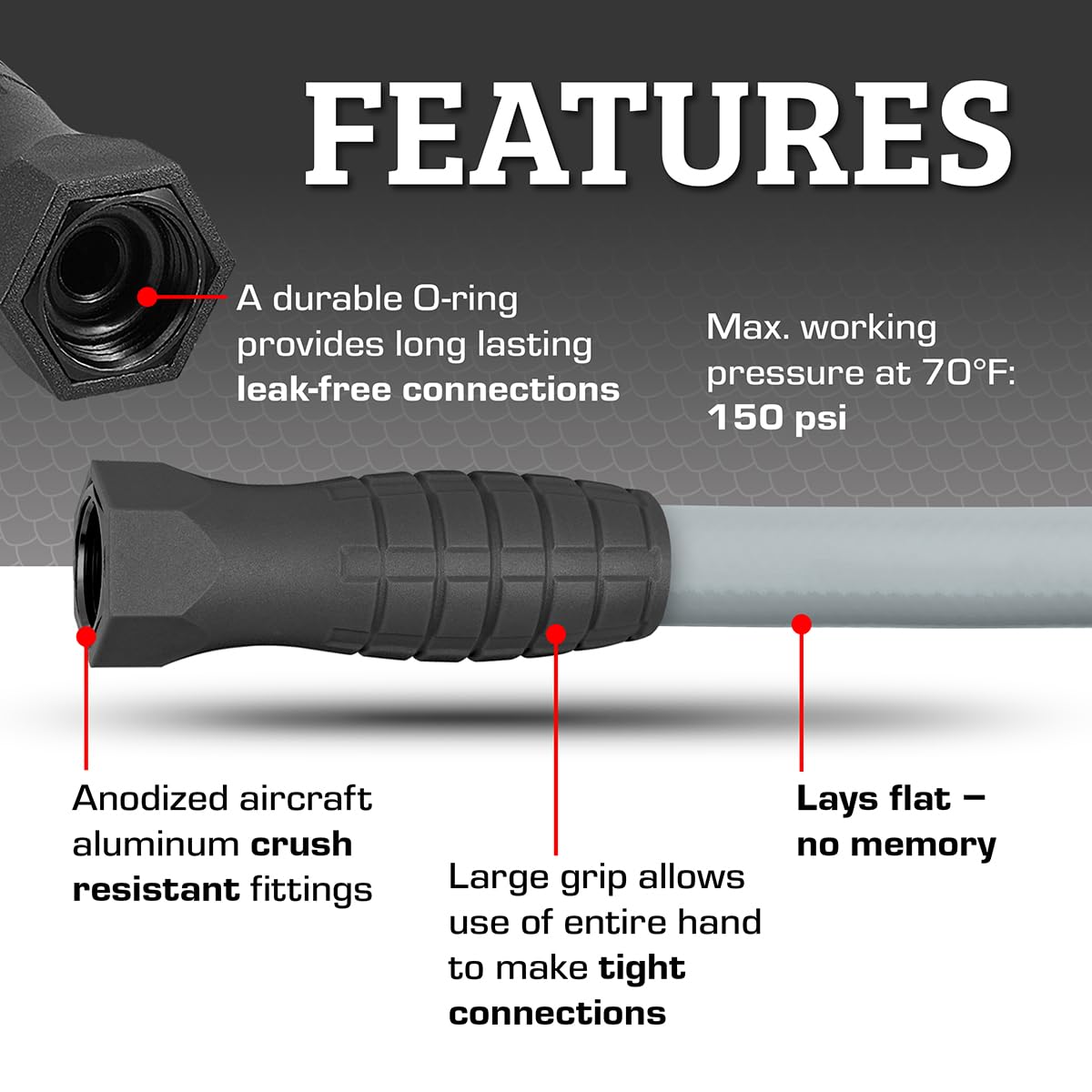 Flexzilla premium hybrid polymer hose resilient under pressure and with minimal memory.