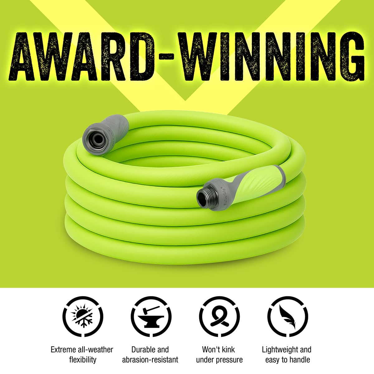 Flexzilla hose in action shows lightweight, all-weather versatility for yard use.