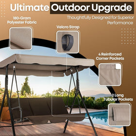 Flexzion corner pockets and tubular pockets secure canopy to the swing frame