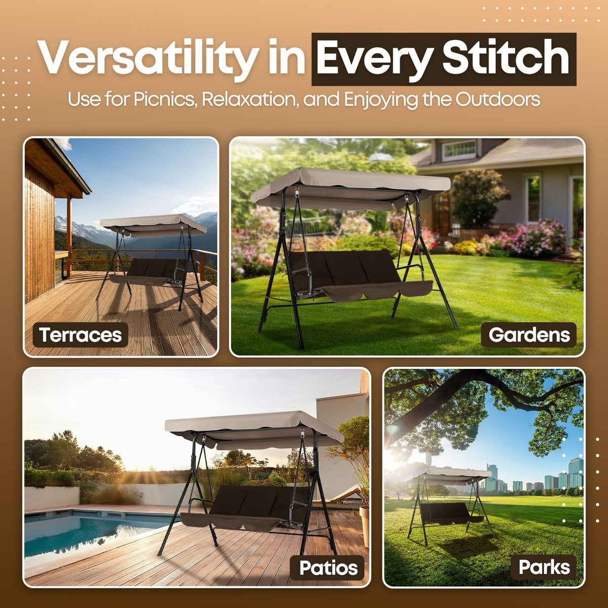 Flexzion canopy is water-resistant for light rain protection outdoors.