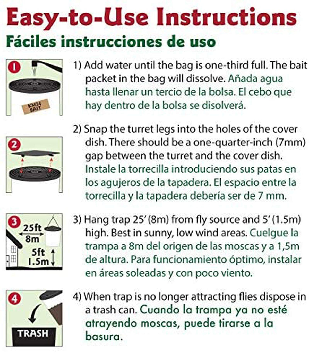 Flies Be Gone includes suspension straps for easy outdoor hanging.