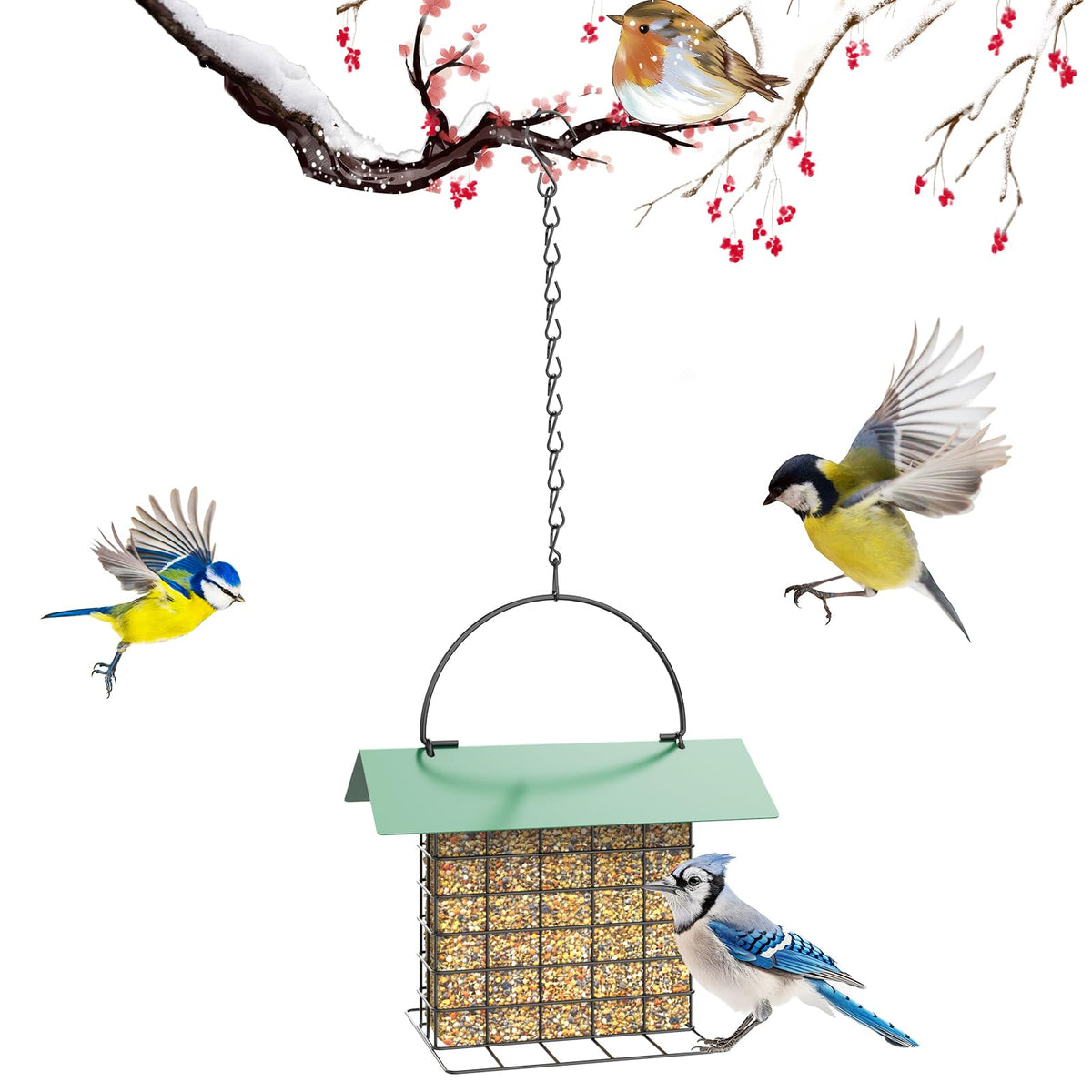 FLINTER Bird Feeder outdoors hanging in a tree to attract trunk-hugging birds.