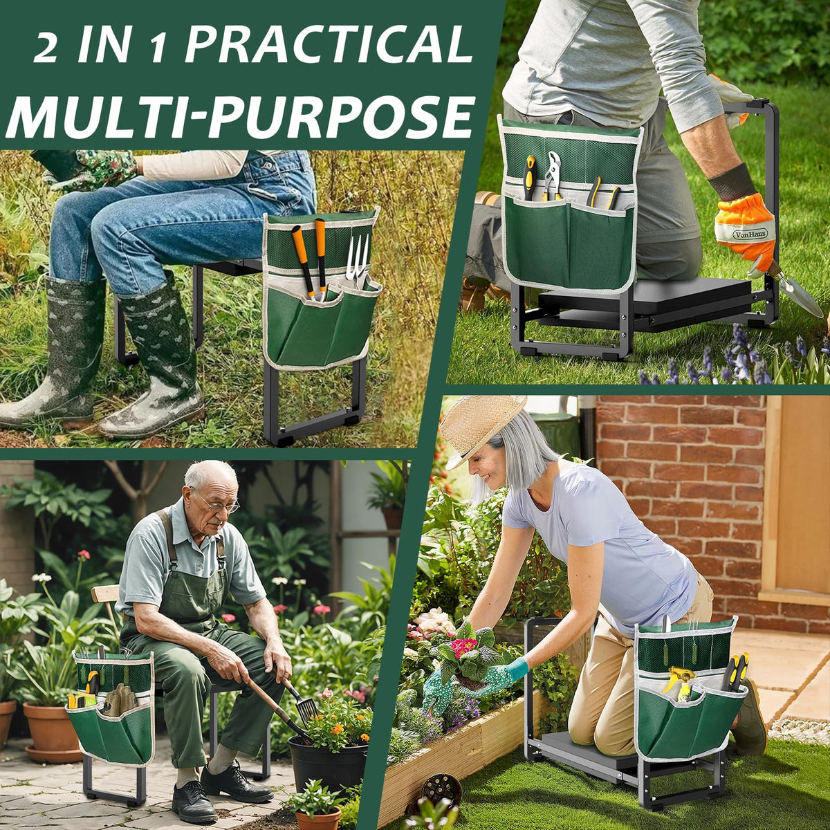FLINTER Garden Kneeler's black finish adds durable style to outdoor chores.