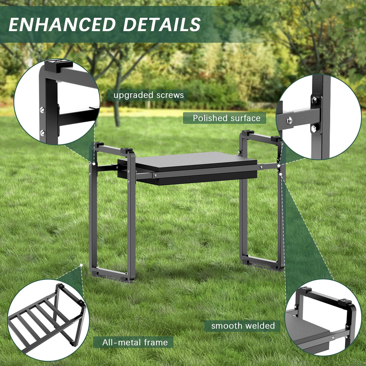 FLINTER Garden Kneeler tool bag with five pockets keeps tools within reach.