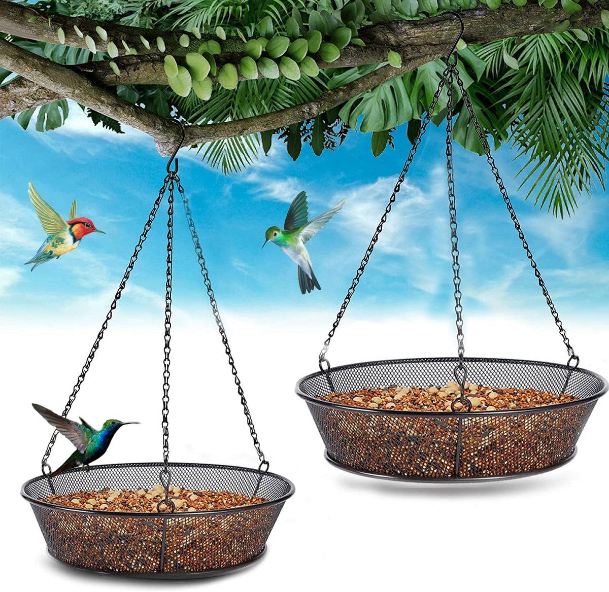 FLINTER Hanging Bird Feeder base in the garden, compact size for easy viewing.
