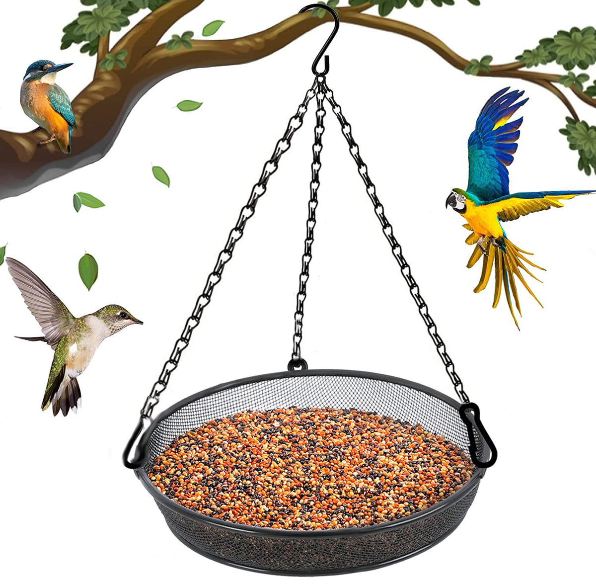 FLINTER hanging bird feeder outdoor mesh platform for easy viewing