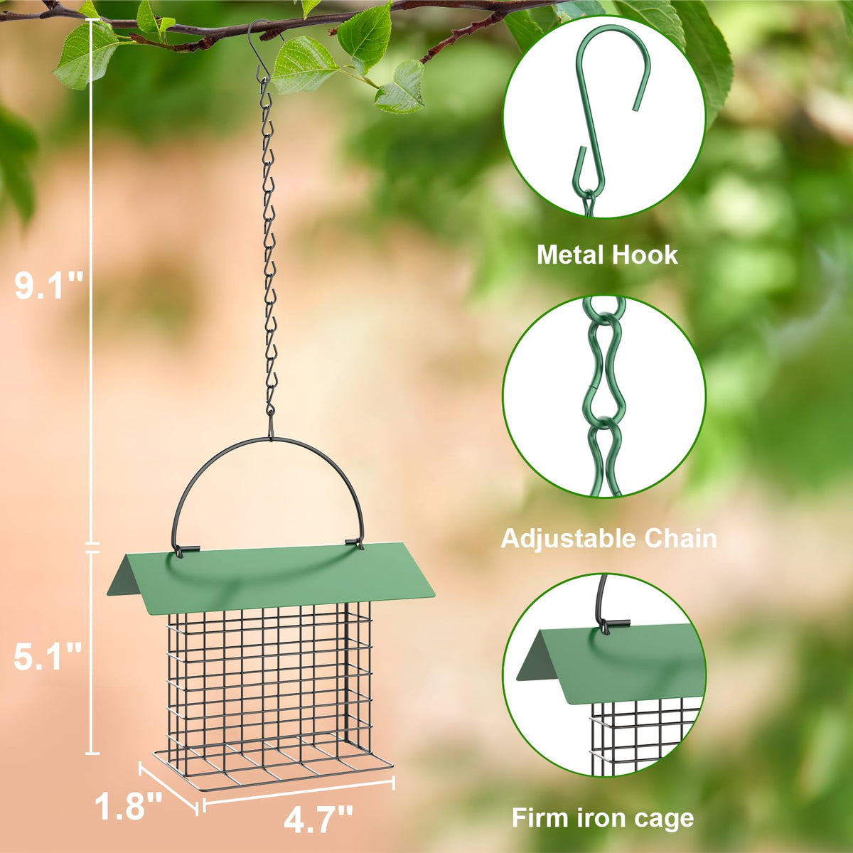 FLINTER suet cake feeder close-up highlighting sturdy powder-coated steel.