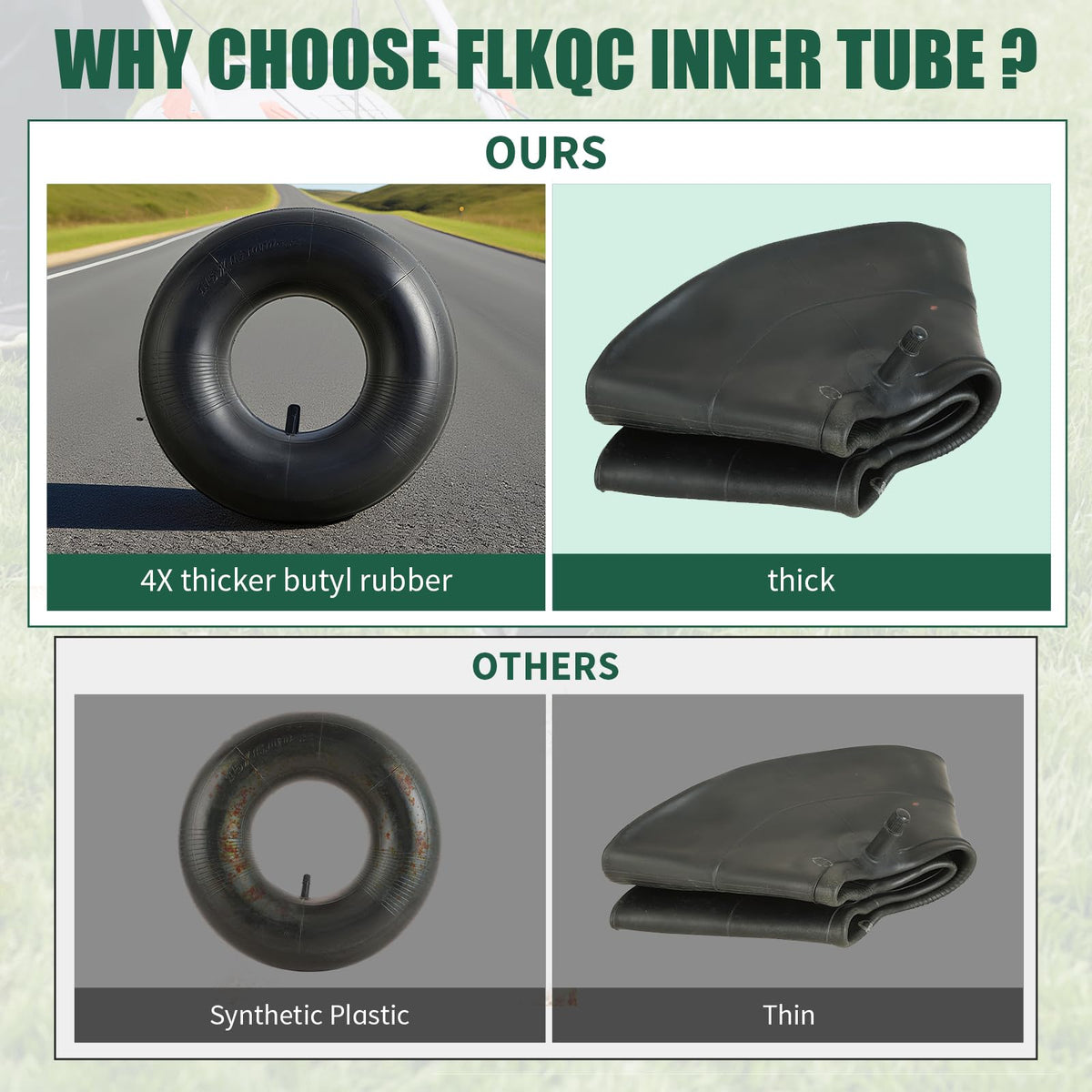 FLKQC smooth-ride inner tubes dampen vibrations on rough terrain.