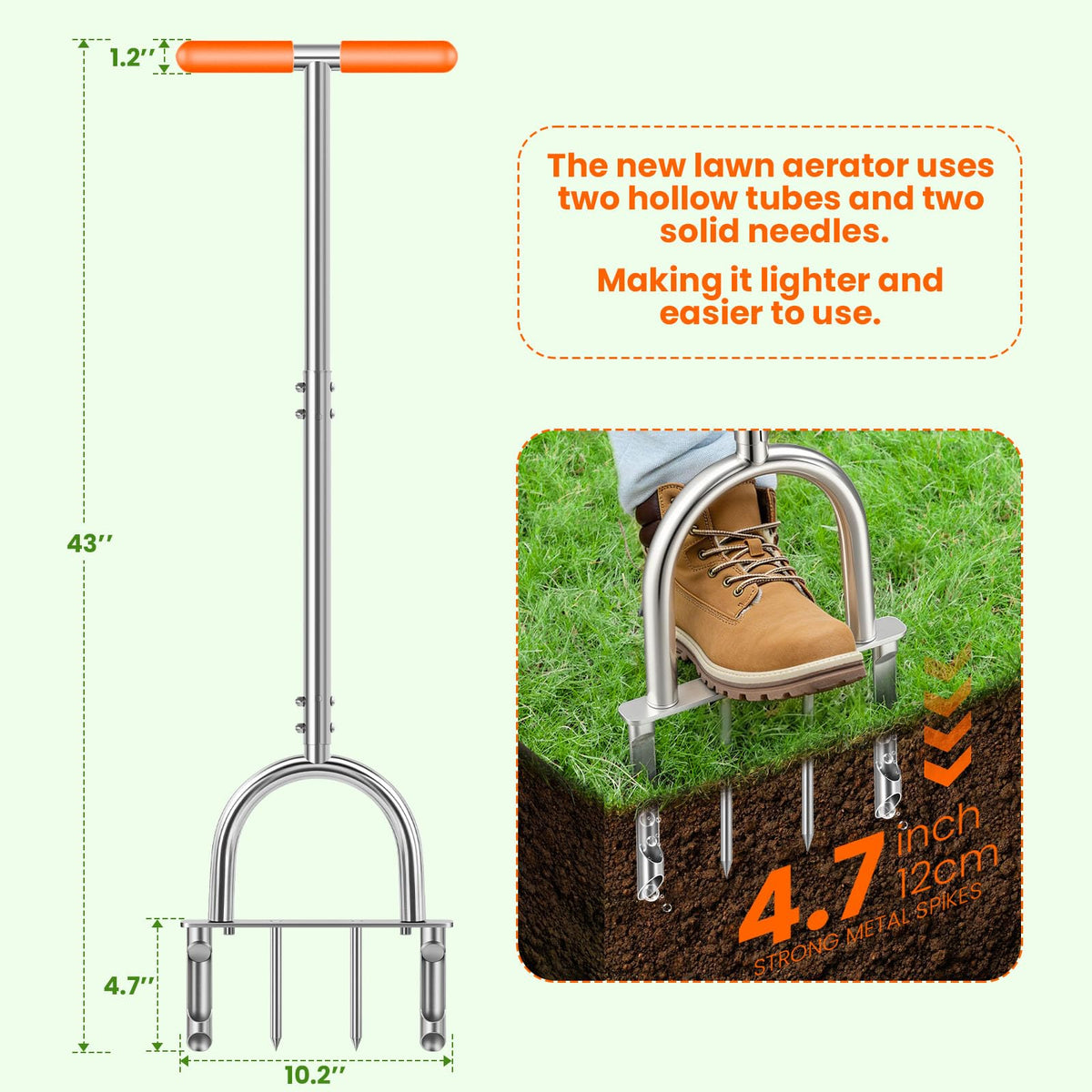FLMAQE hollow tine design for efficient lawn penetration