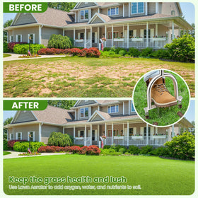 Bright orange FLMAQE aerator for easy yard visibility