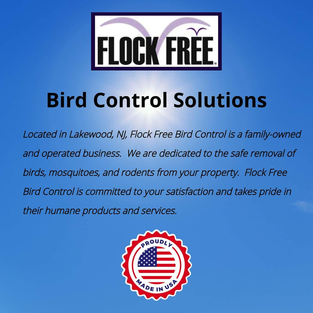 Flock Free works on roofs, docks, and lawns for broad bird deterrence.