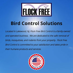 Flock Free works on roofs, docks, and lawns for broad bird deterrence.