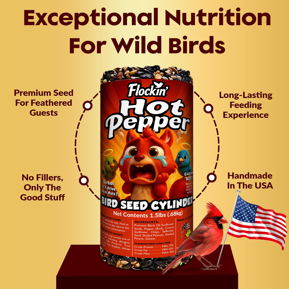 Flockin all-natural USA-made seed cylinder designed for outdoor use.