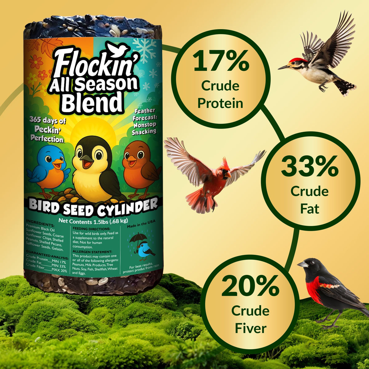 Flockin' backyard-bird-watching-pleasure creates a lively avian show on your deck.
