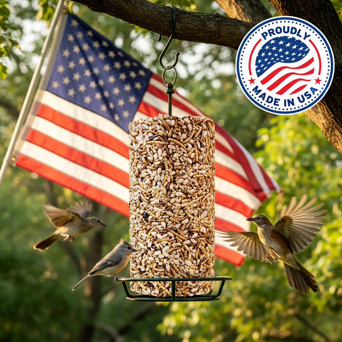 Flockin' Backyard birds in action near the feeder image.