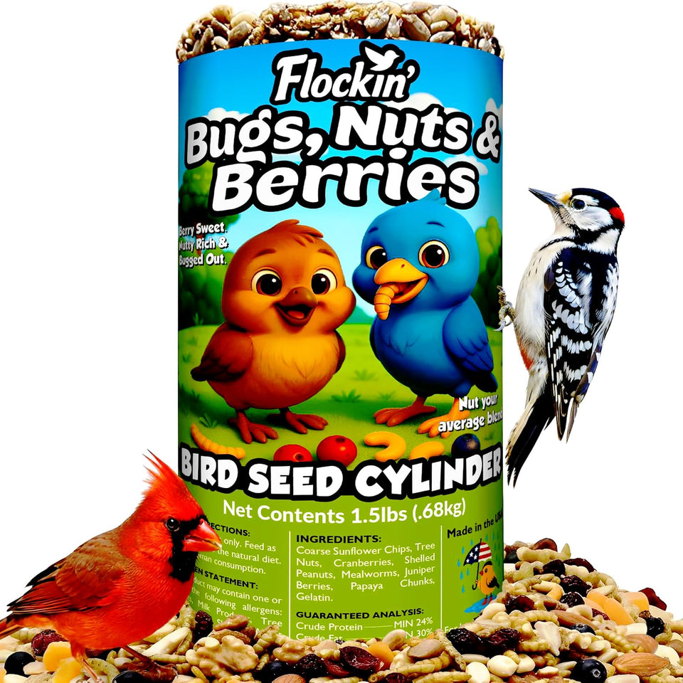 Flockin' Bugs Nuts & Berries cylinder with center hole for rod feeders.