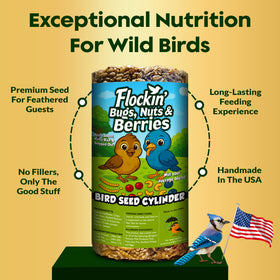 Flockin' Bugs, Nuts & Berries hole close-up shows secure feeder fit.