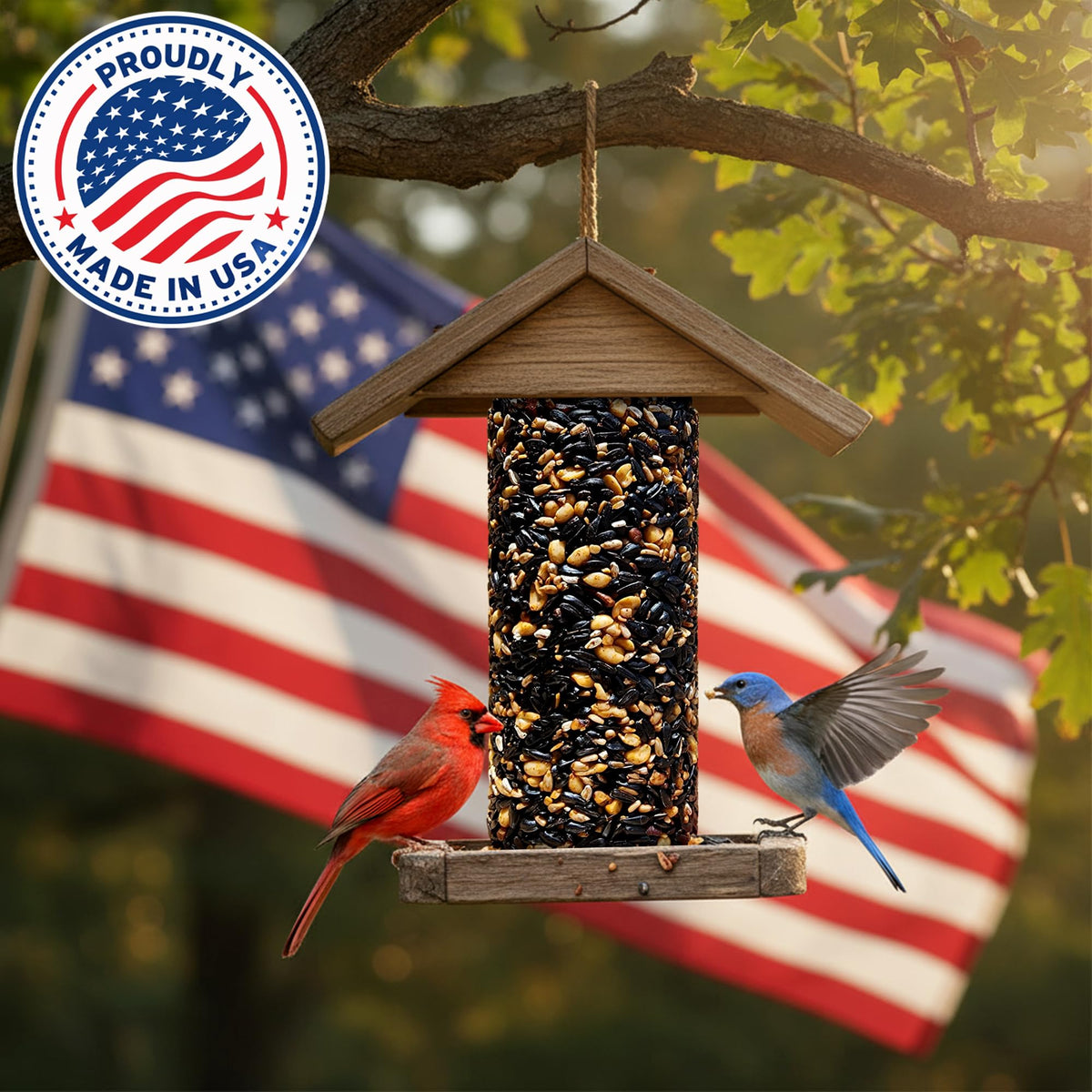 Flockin built-in rod hole ensures secure fit on standard outdoor feeders.