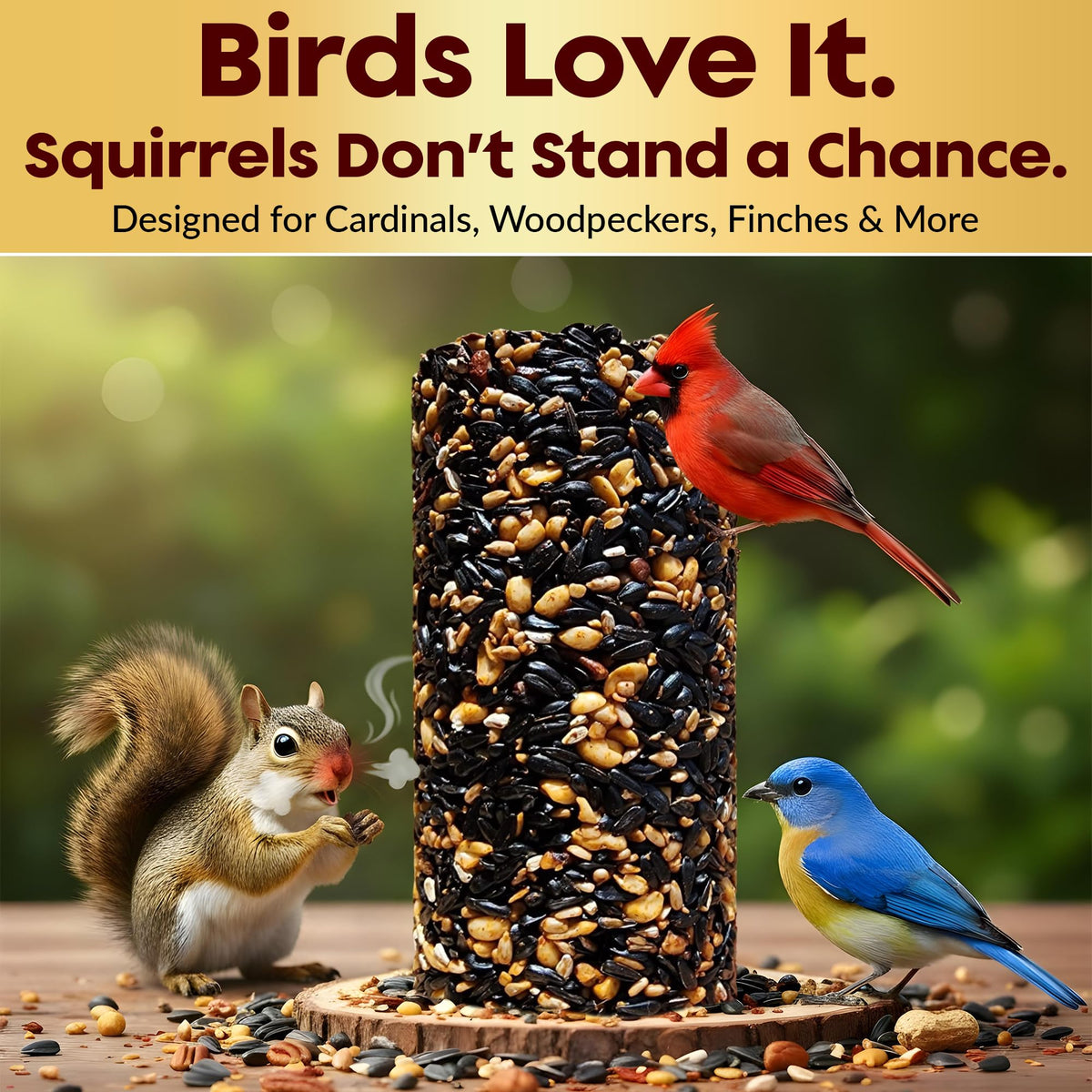 Flockin attracts cardinals, finches, and woodpeckers with spicy, all-natural mix.