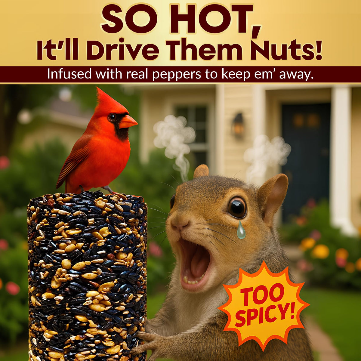 Flockin premium mix includes sunflower seeds, pecans, safflower for diverse feeders.