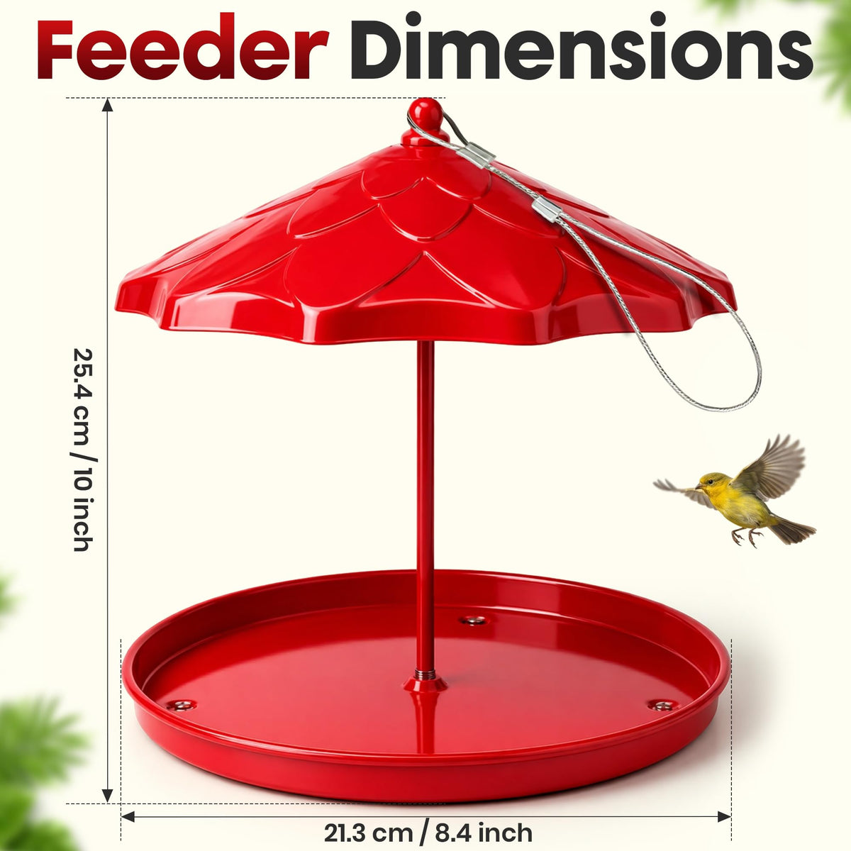 Flockin Cylinder Bird Feeder Holder with secure hanging cable provides stable outdoor setup.