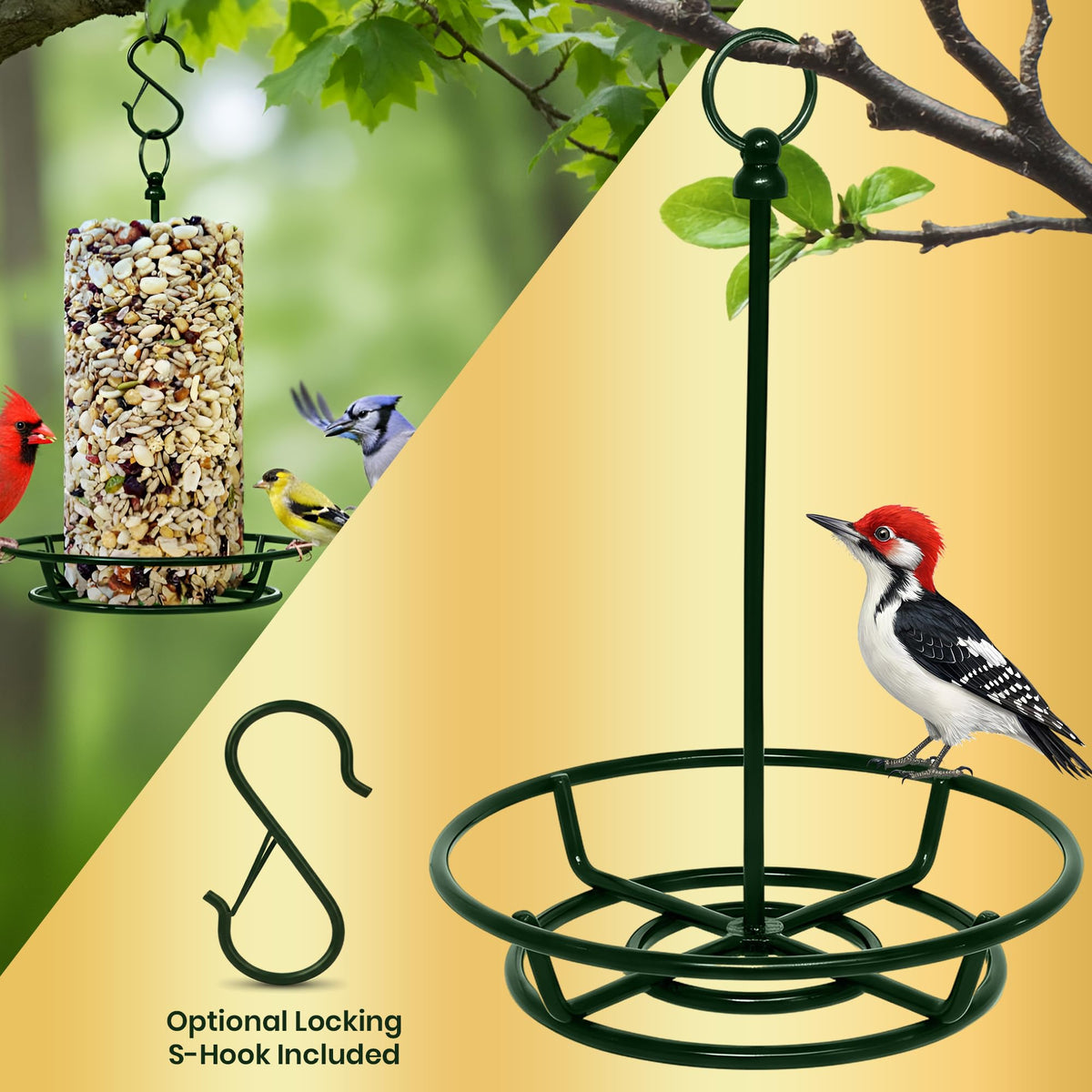 Flockin cylinder feeder holder includes O-ring and locking S-hook for quick setup.