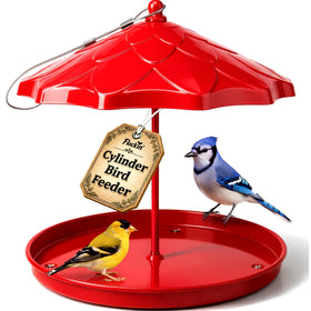 Flockin Cylinder Bird Feeder Holder assembly enables quick outdoor installation for feeding.