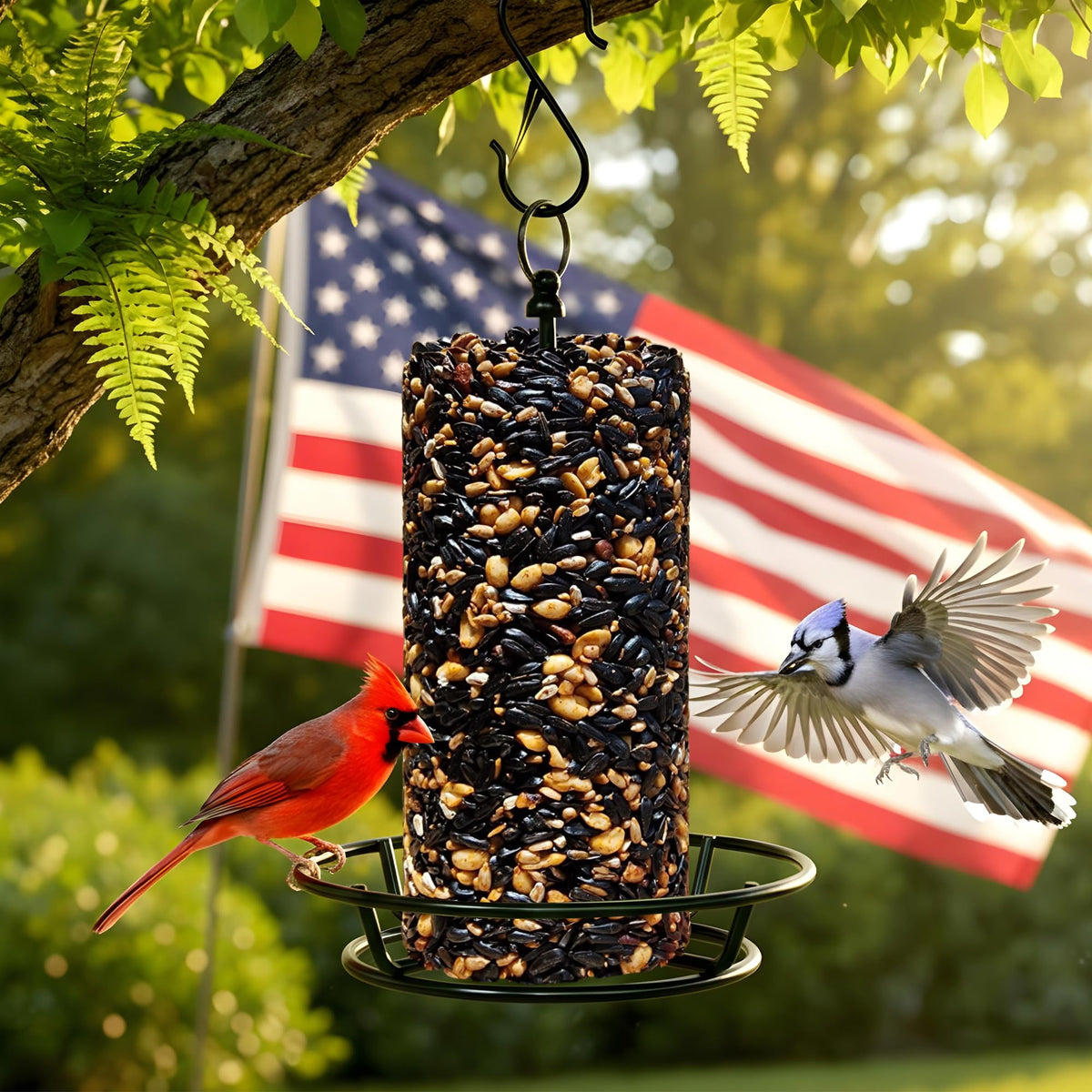 Flockin cylinder feeder holder with durable powder coating resists rust in all weather.