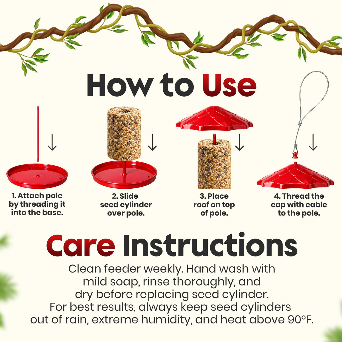Flockin Cylinder Bird Feeder Holder compatible with seed cylinders up to 6 inches.