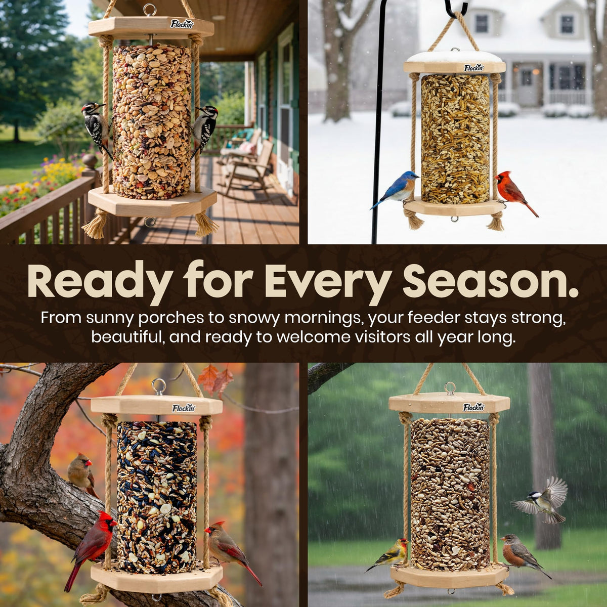 Flockin' Cylinder Feeder birds-feeding image captures active visits from multiple species.