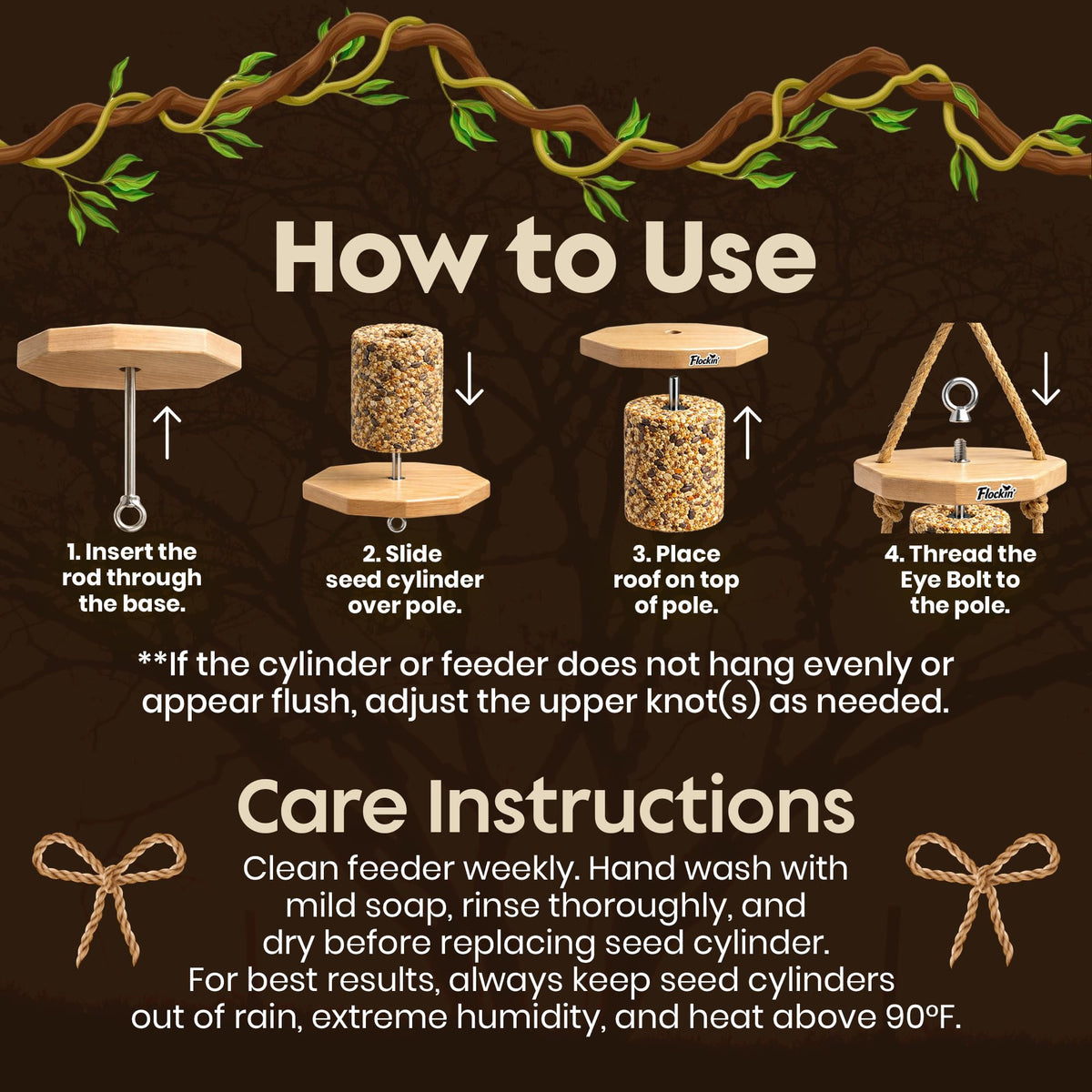 Flockin' Cylinder Feeder weathered-wood image emphasizes durable construction for all seasons.