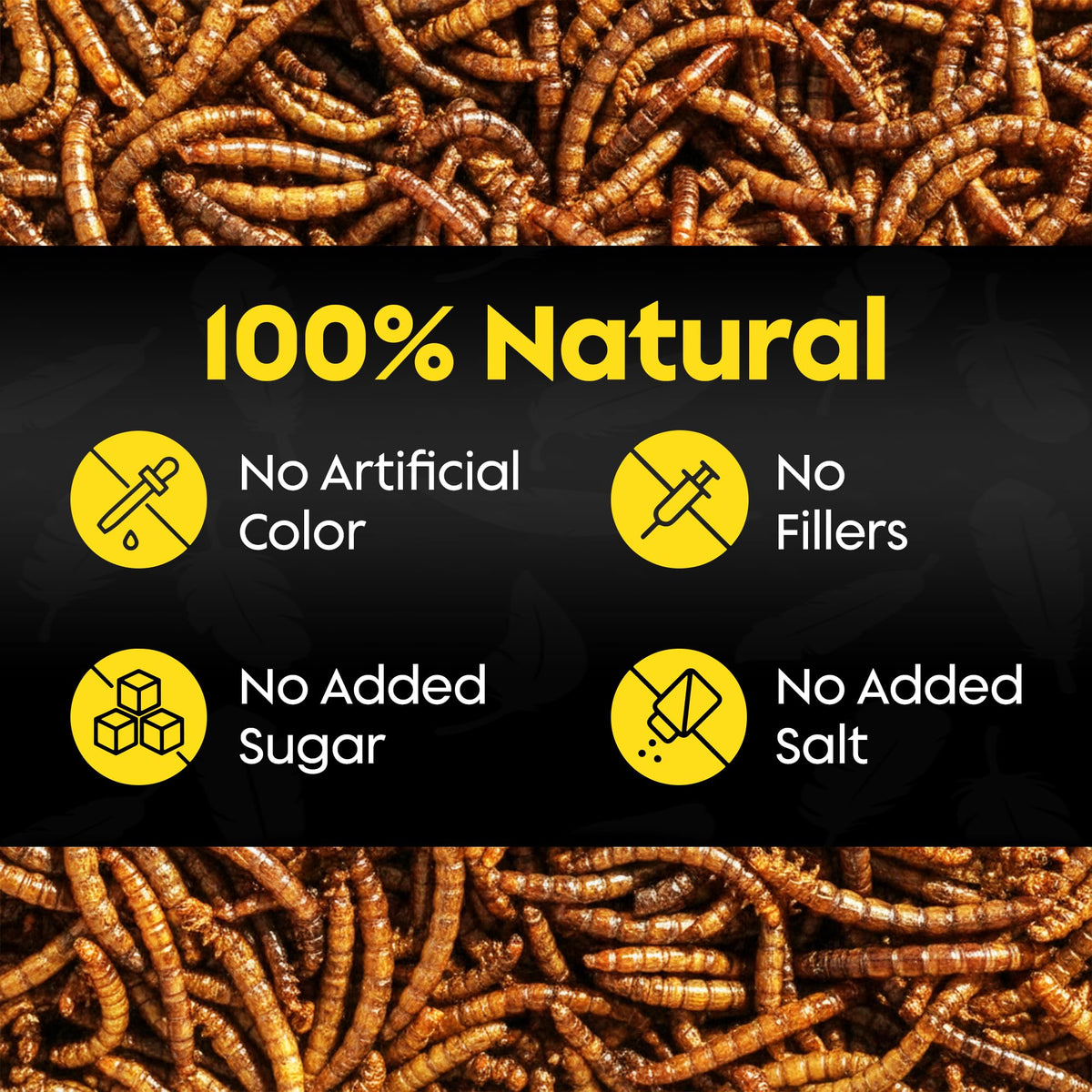 Flockin' Dried Mealworms jar-open shot emphasizing ready-to-use bird food for quick feeding.