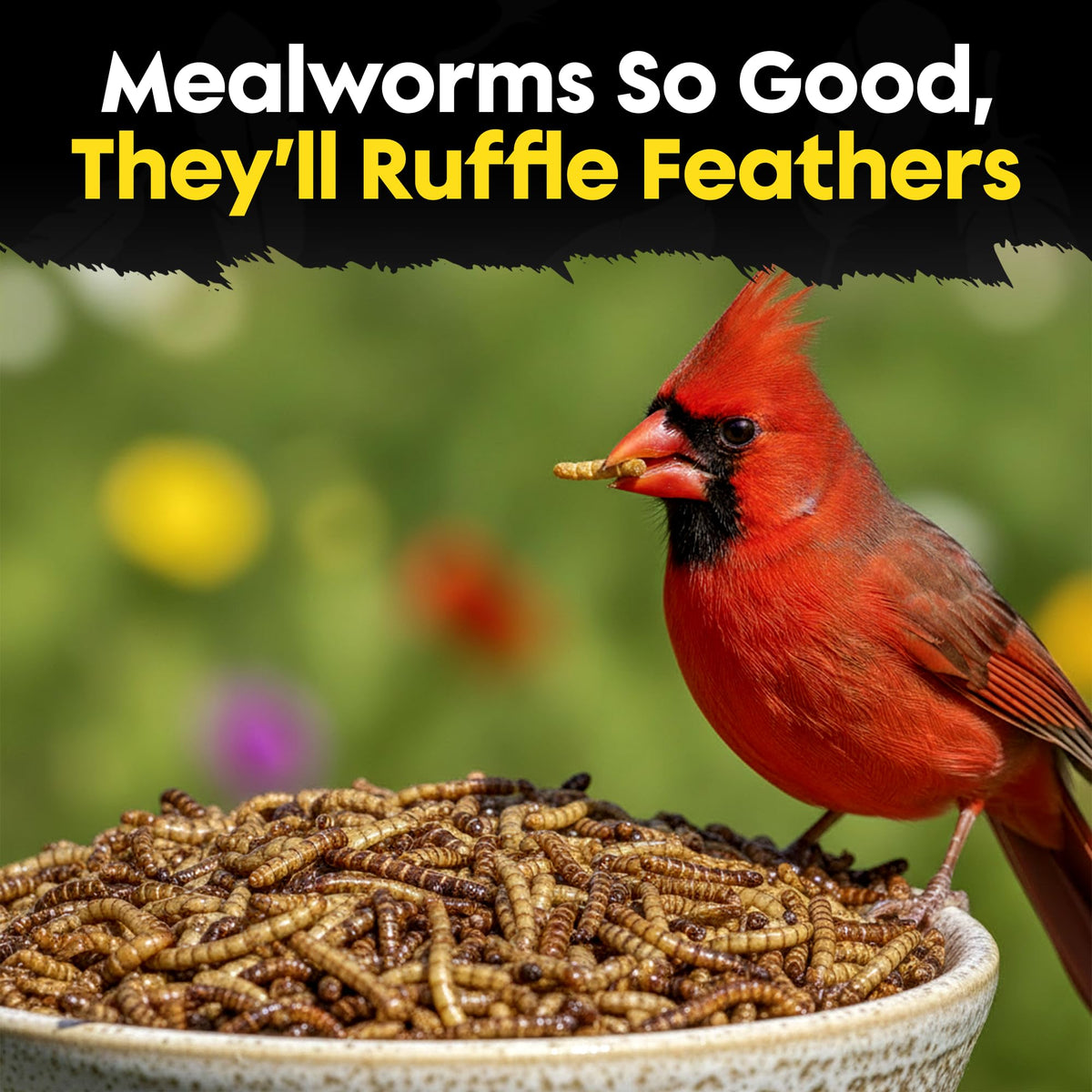 Flockin' Dried Mealworms protein content close-up highlights high-energy nutrition for birds.