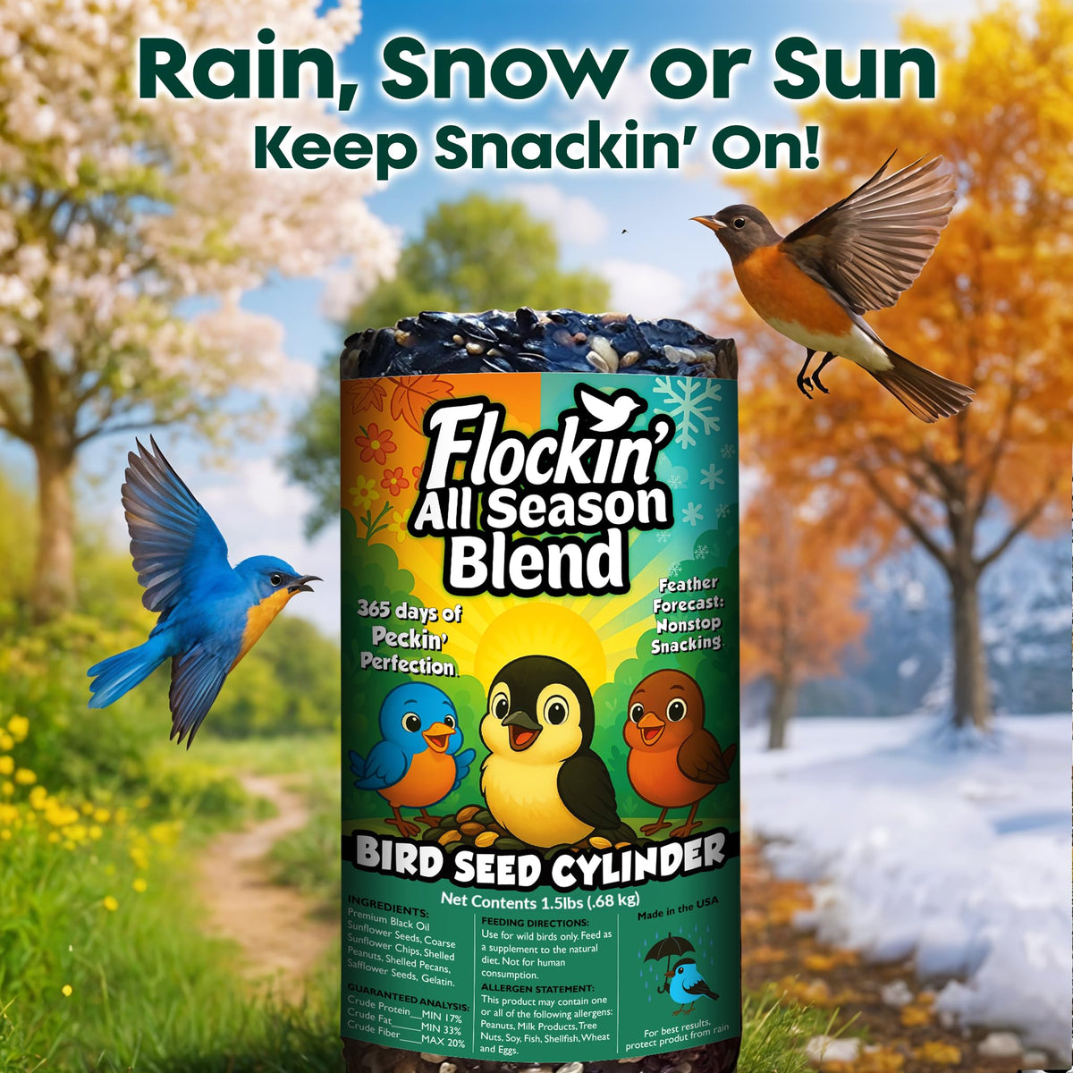 Flockin' long-lasting-seed-cylinder-durability delivers weeks of feeding with fewer refills.