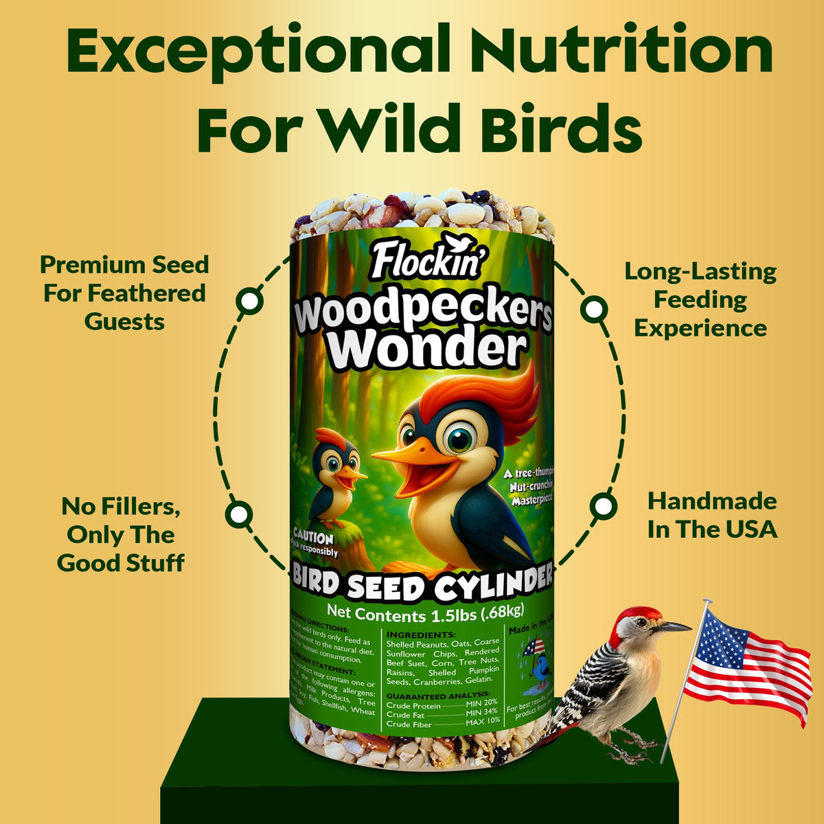 Flockin' no-mess seed cylinder reduces spills in garden feeder
