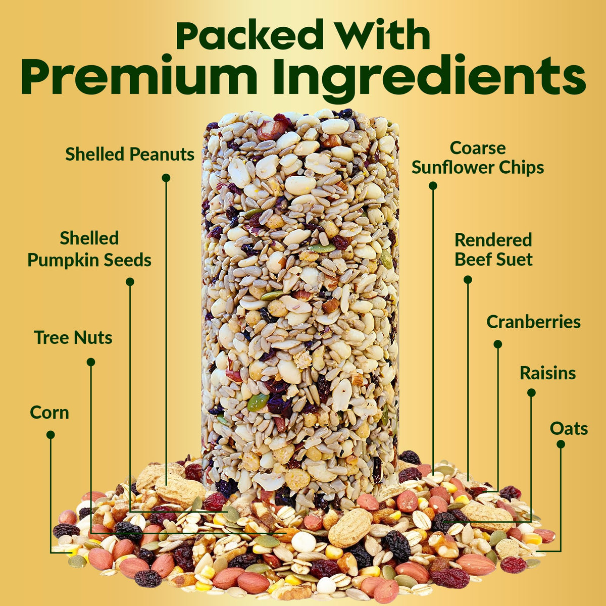 Flockin' premium blend close-up of sunflower chips and peanuts