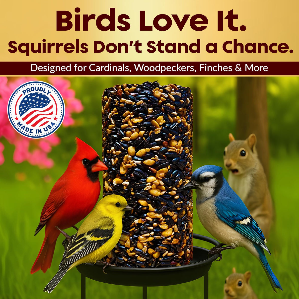 Flockin USA-made bird food cylinder engineered for stable feeder use.