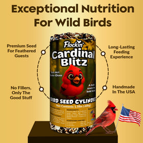 Flockin seed cylinder on rod feeder for easy snacking.