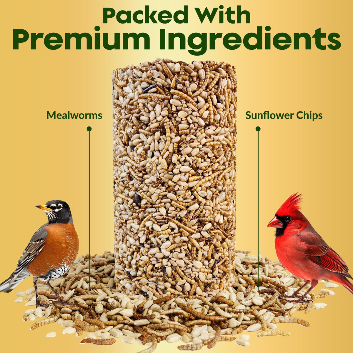 Flockin' Sunflower chips detail, provides energy for backyard birds.
