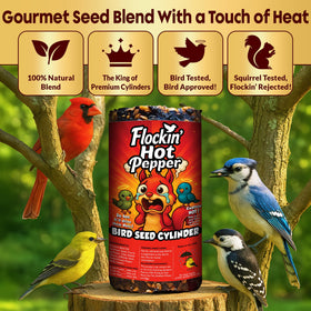 Flockin hot pepper blend with roasted seeds boosts backyard birdwatching.