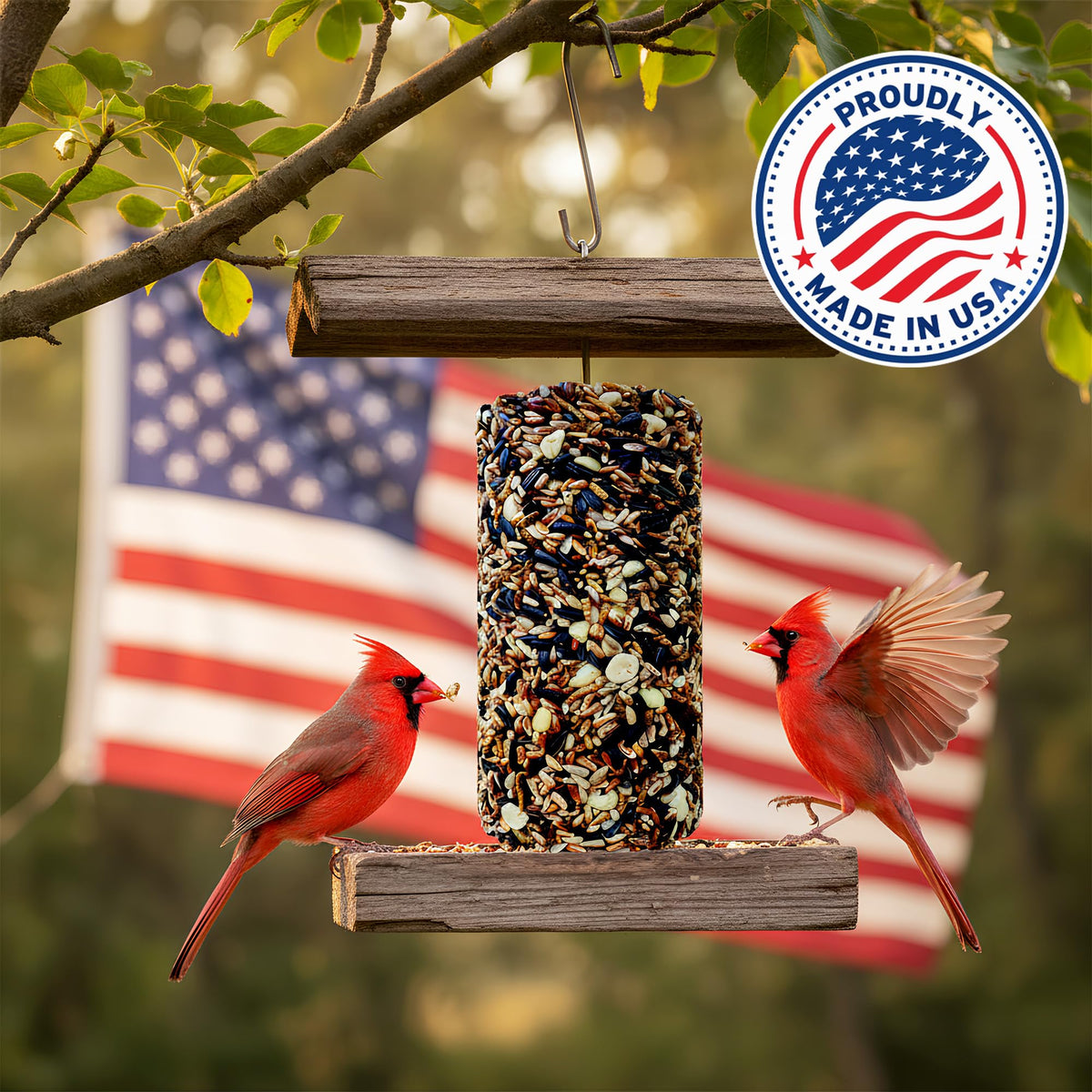Flockin USA-made bird food packaging and ingredients.