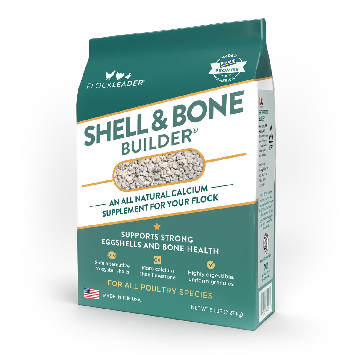 FLOCKLEADER Shell & Bone Builder bottle for laying hens supports stronger eggshells.