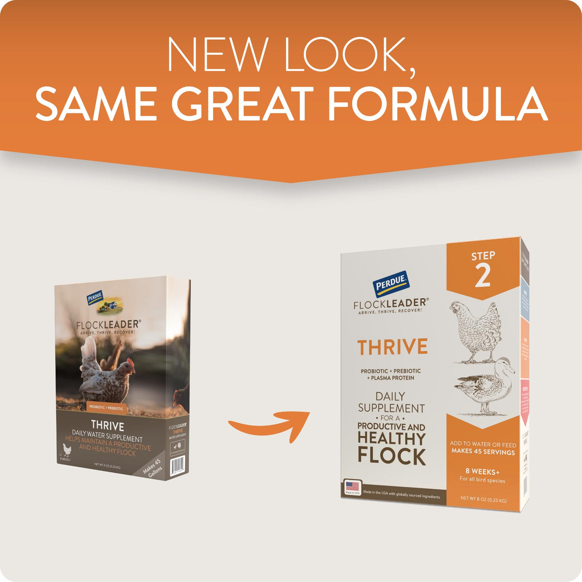 Teaspoon-dispensing Thrive shows precise dosing for consistent administration.