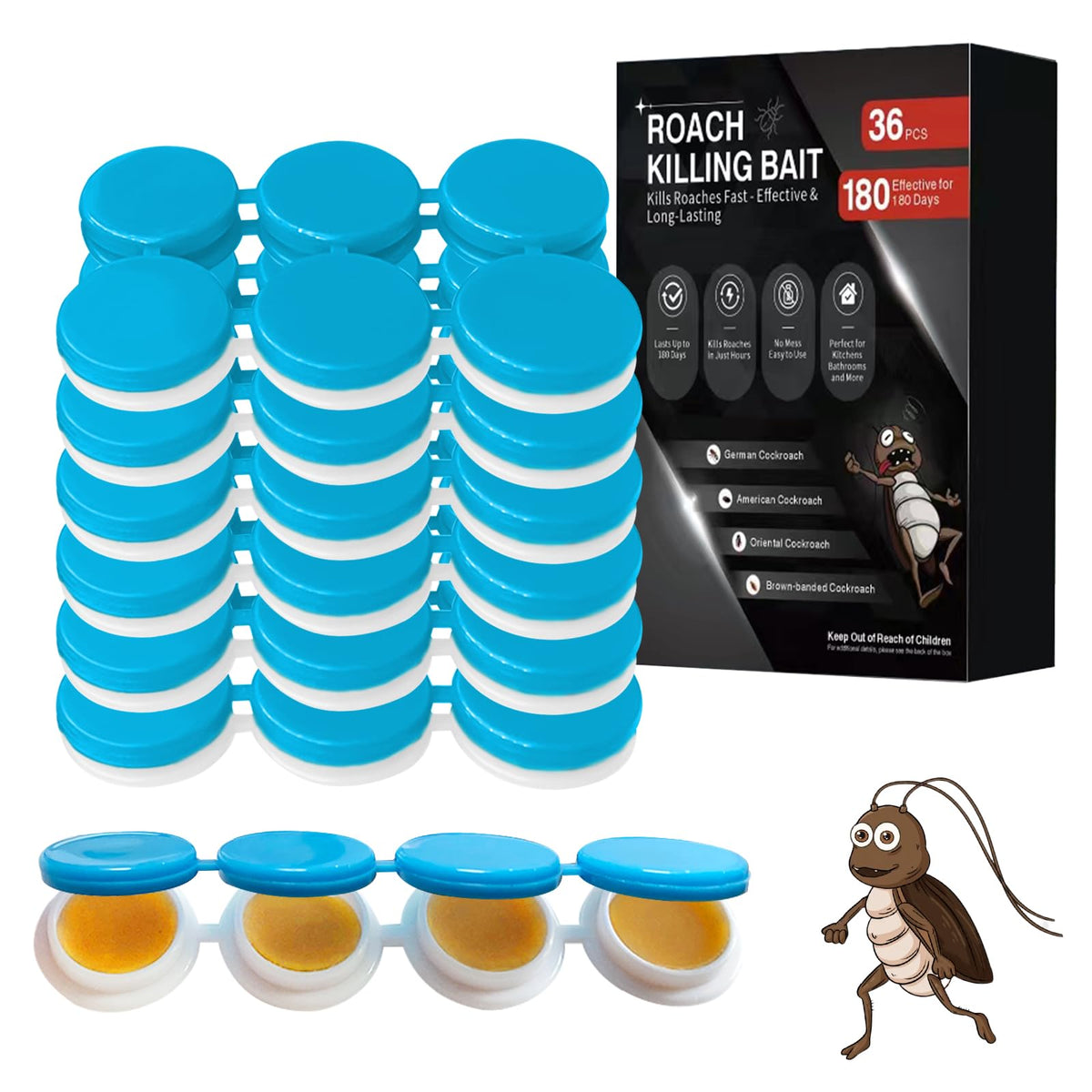 FLODTEEK roach gel bait 36-pack box for fast, targeted indoor pest control.
