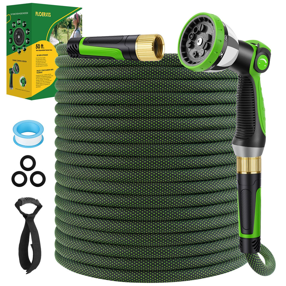 FLOERXIS non-expandable hose 50ft delivering steady garden watering.