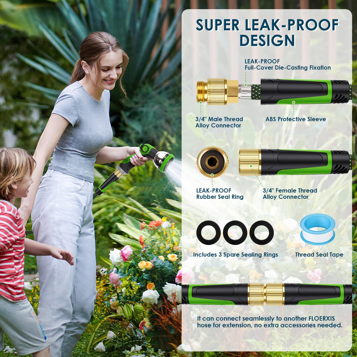 FLOERXIS portable storage strap keeps hose neatly stored.