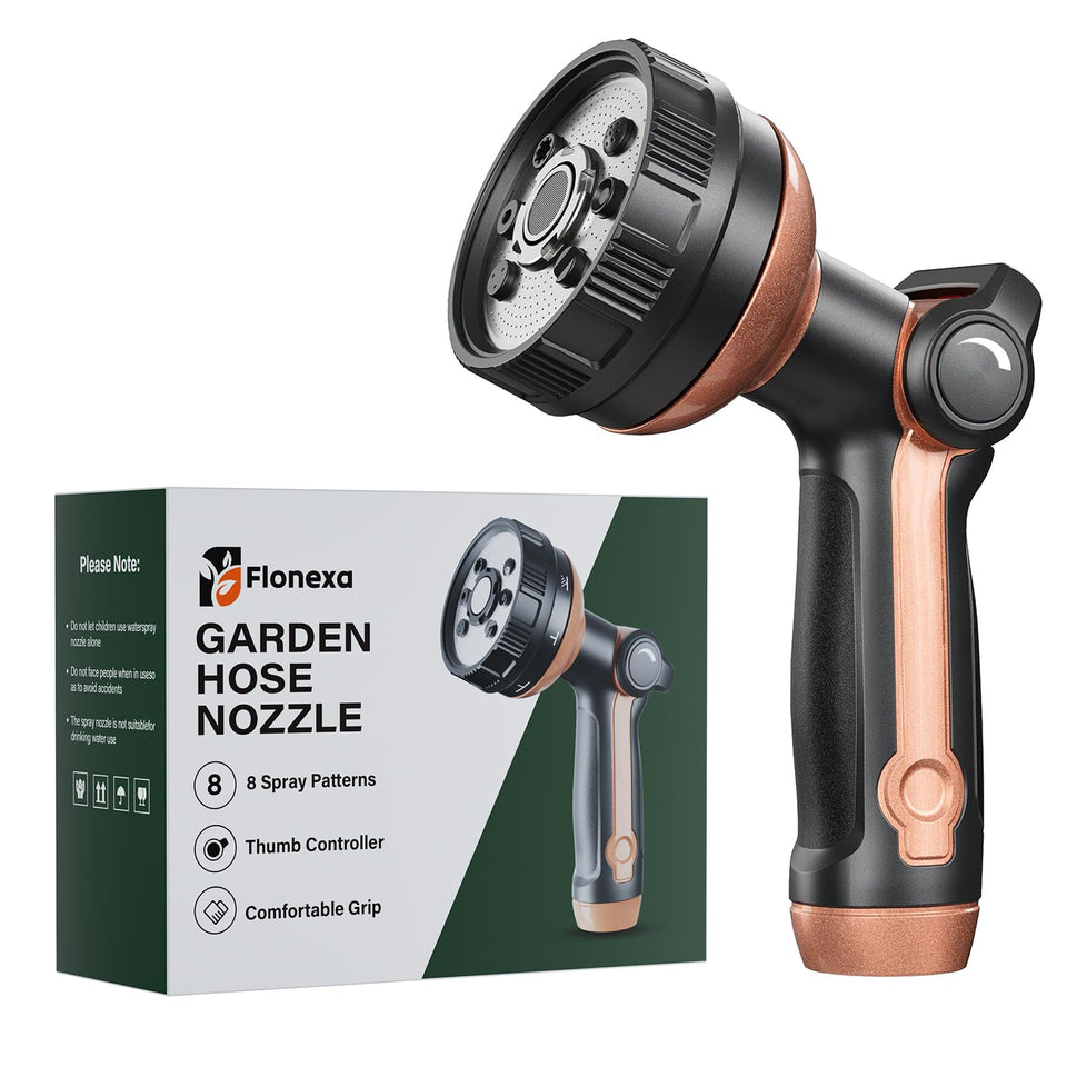 Flonexa nozzle with metal body offers lasting durability for garden tasks.