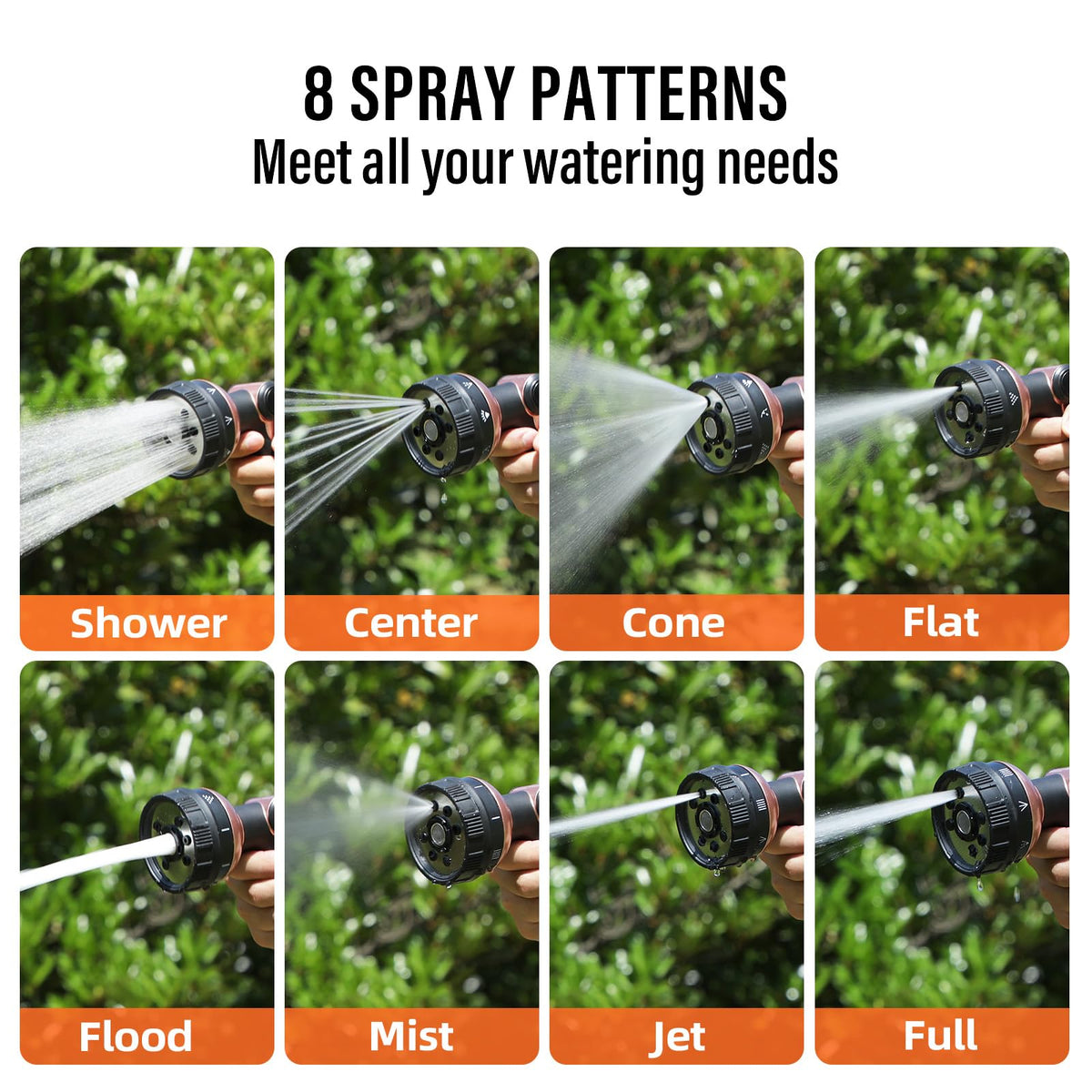 Flonexa thumb-control nozzle enables precise watering and pattern changes.