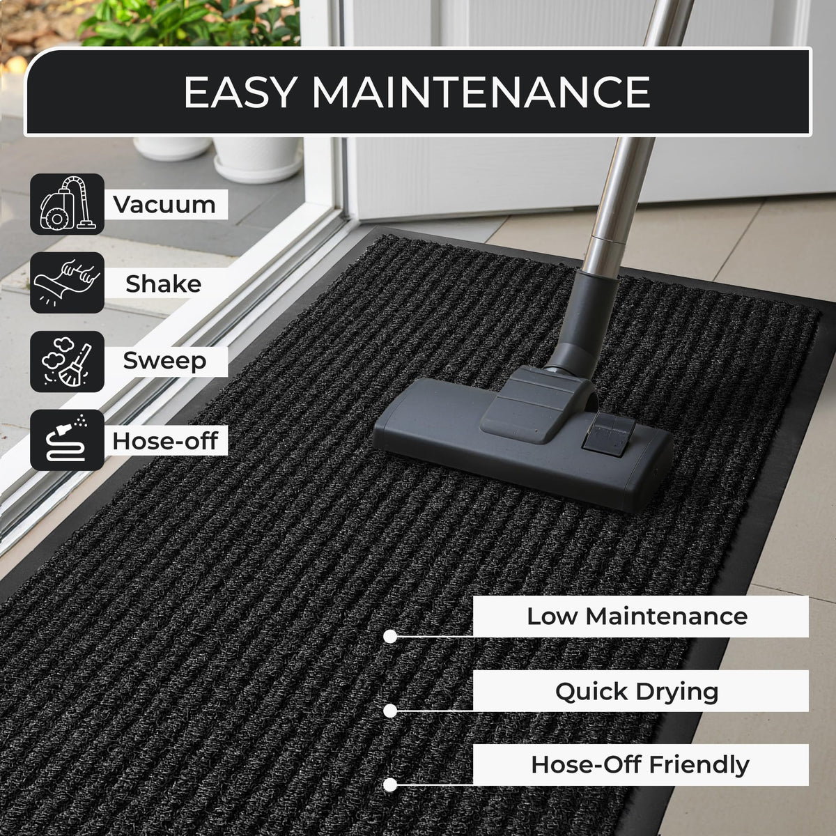 FloorGuard easy-clean charcoal mat, vacuuming and wiping simple.